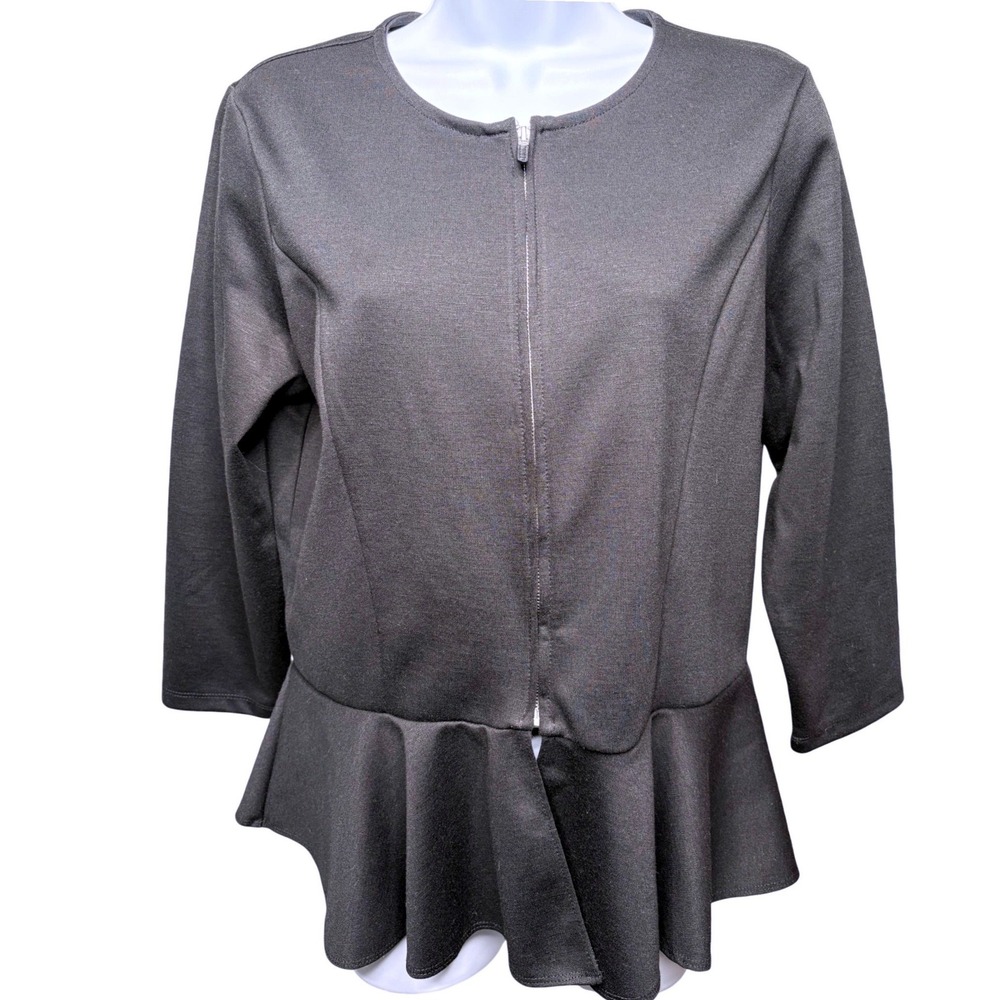 LAUREN RALPH LAUREN Black Peplum Jacket Sz L Zip Front Officewear Classic Femme